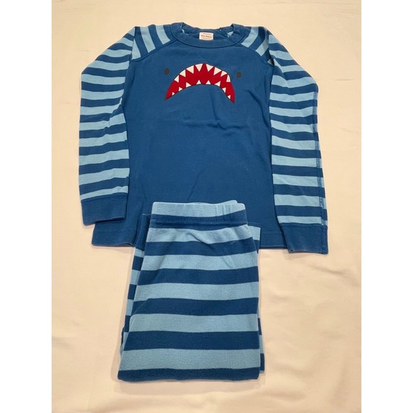 Hanna Andersson Boys Long John 2-Piece Pajama Set Size 10 Blue Stripe Shark - Picture 2 of 7